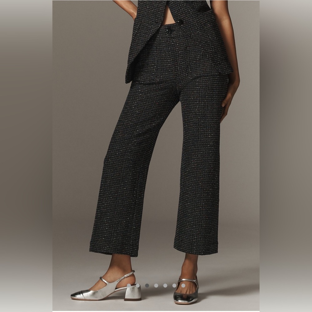 NWT Anthropologie The Colette Cropped Wide-Leg Pants Maeve Merrick White Tweed - Picture 4 of 9